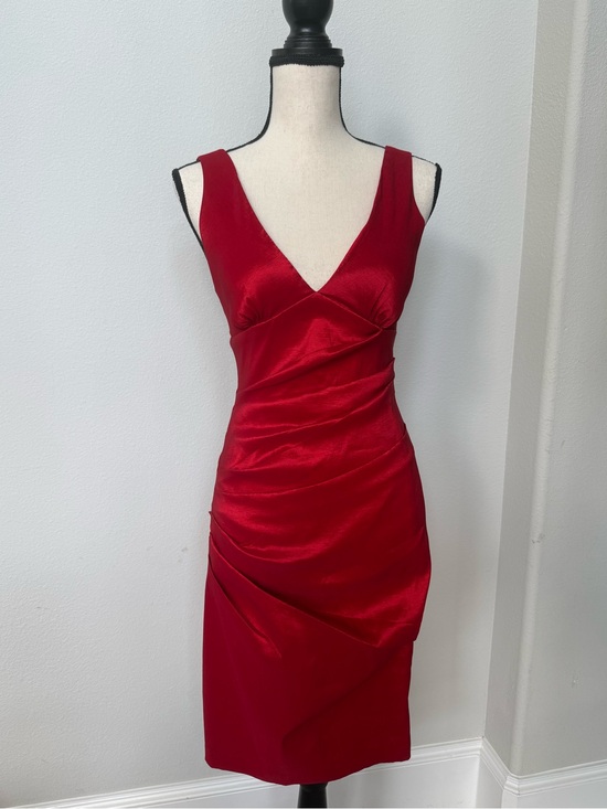 Cache Dresses & Skirts - Cache Red V-Neck Sleeveless Satin Bodycon Dress